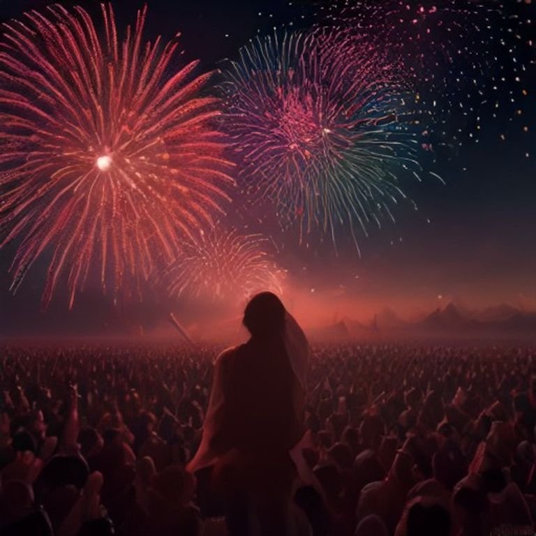 explosive fireworks bursting above digital representations of stock tickers and cryptocurrency prices alongside jubilant traders celebrating