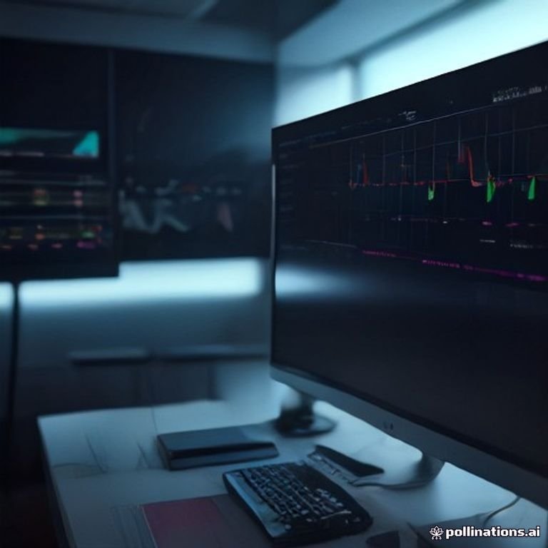 a high-tech trading desk with multiple monitors displaying vibrant crypto activity