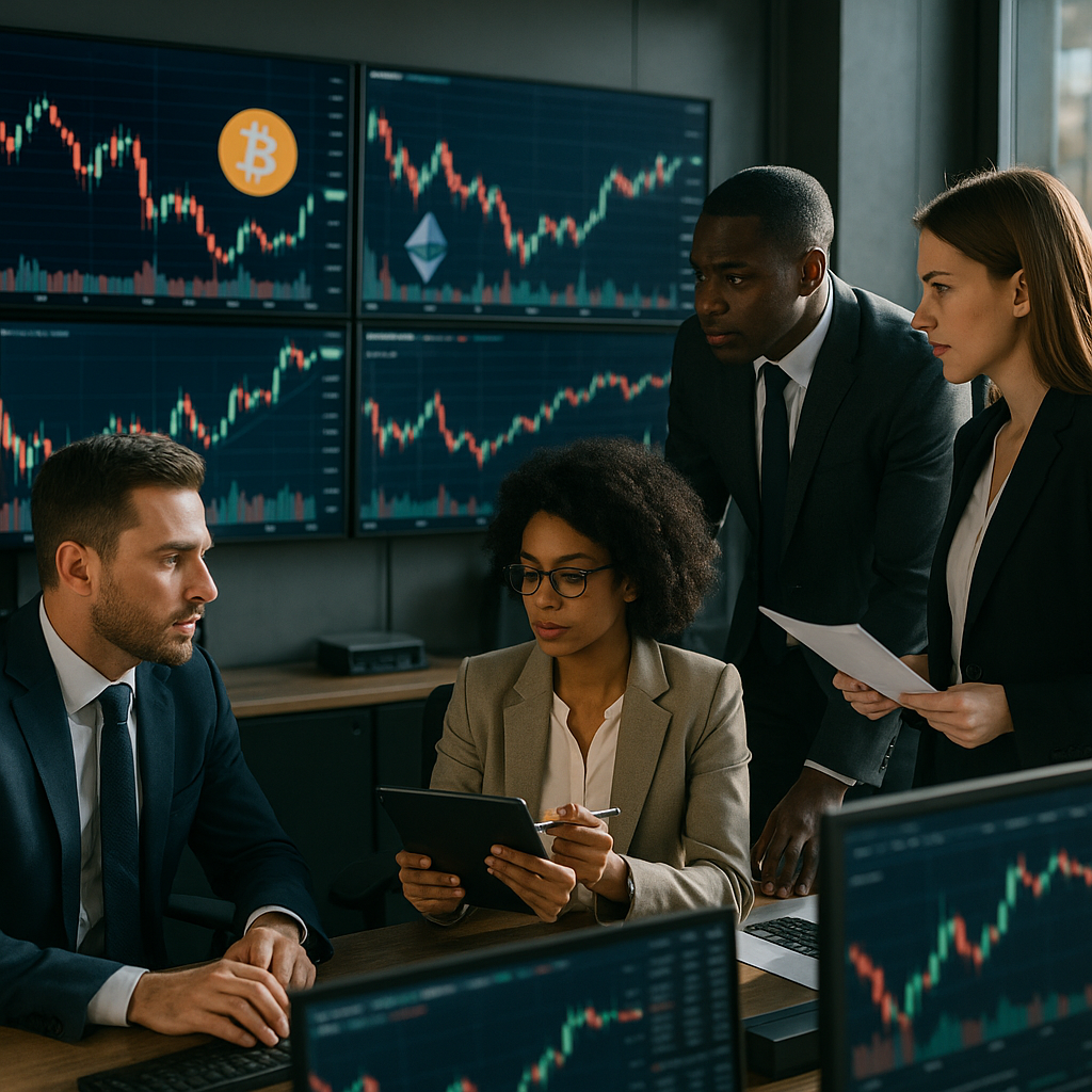dynamic trading scene capturing professionals analyzing data