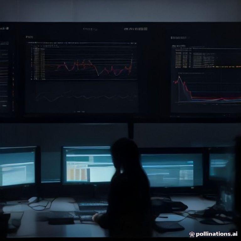 A high-tech trading desk filled with screens showing Cardano and Solana price charts, alongside AI payment processing graphs, all set in a v