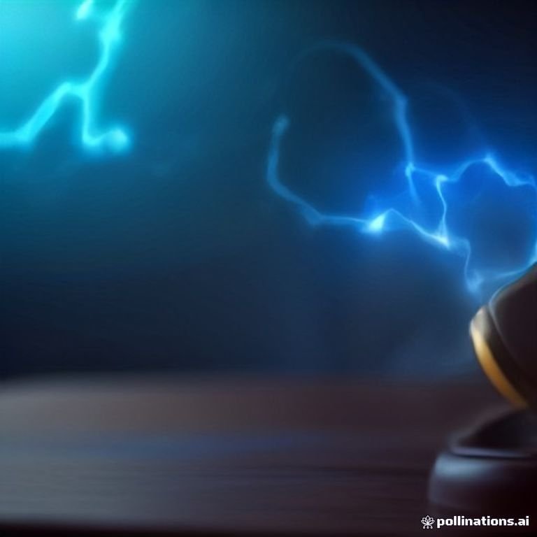 a courtroom gavel striking sparks of electric blue energy over a digital ledger