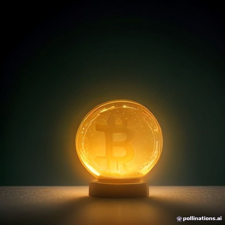 a glowing golden bitcoin rocketing through a neon-lit canyon of price candles