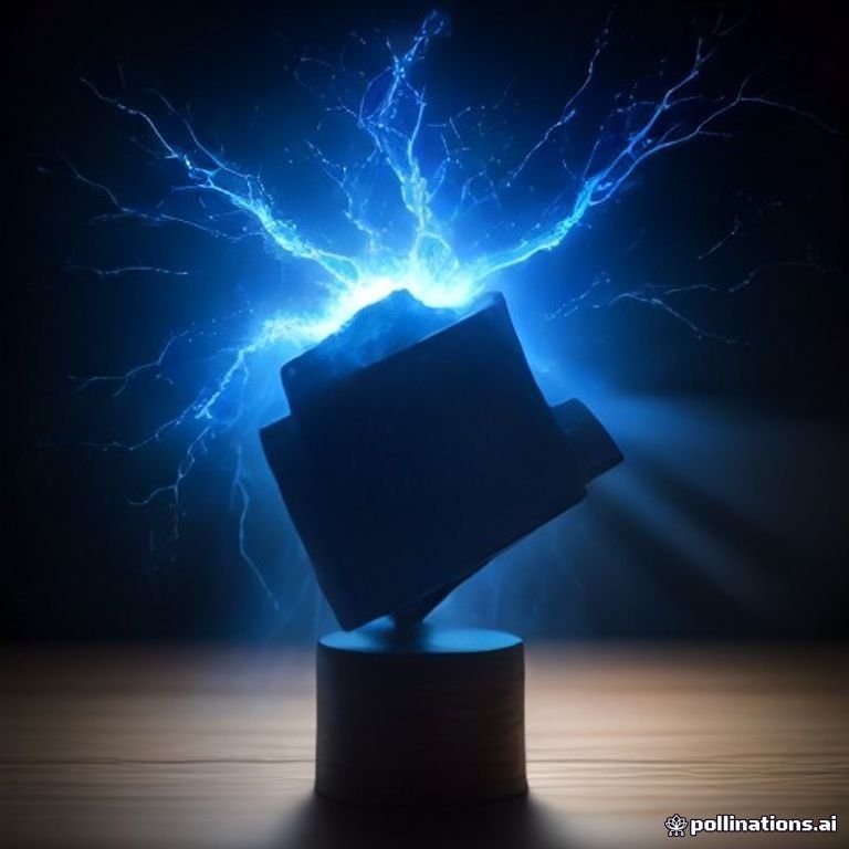 a courtroom gavel striking sparks of electric blue energy over a digital ledger