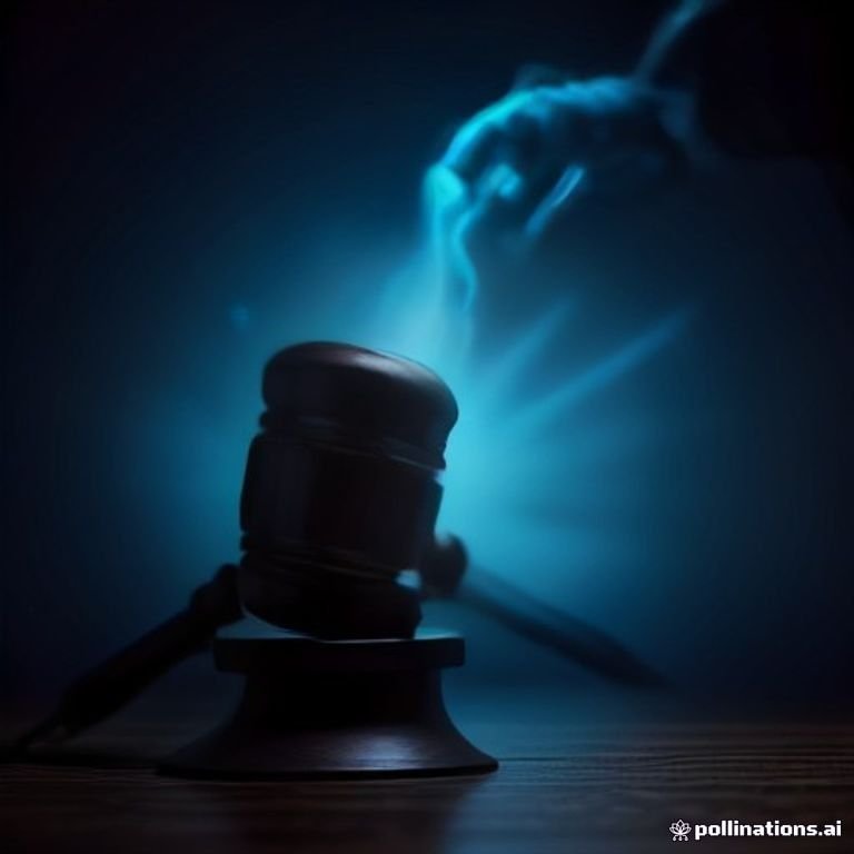A courtroom gavel striking sparks of electric blue energy over a digital ledger.