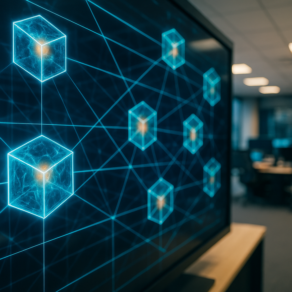an electrifying digital landscape showcasing interconnected blockchains with vibrant colors reflecting innovation
