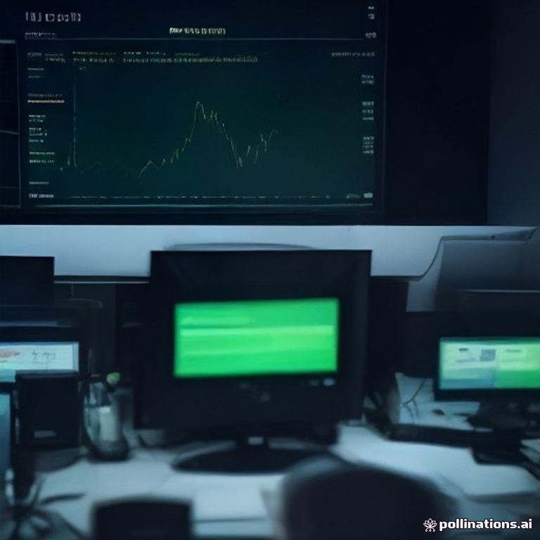 A busy trading desk filled with screens displaying cryptocurrency statistics, analysts discussing Ethereum trends, and vibrant green and red