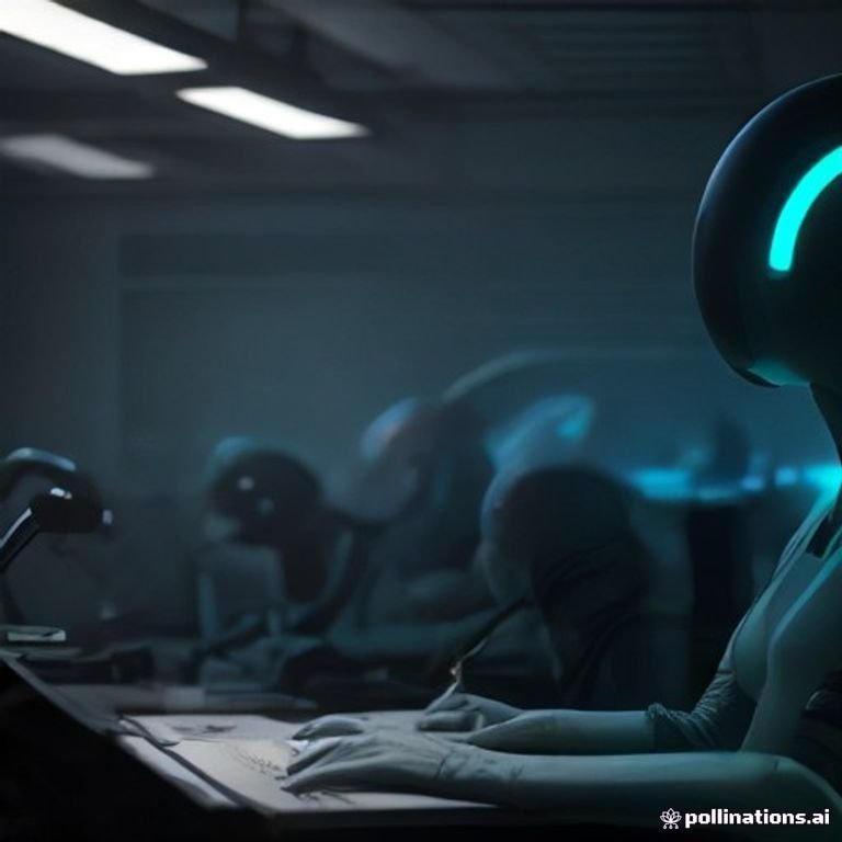 An office filled with cartoonish aliens and robots operating computer servers while sipping coffee and looking confused about Earth tech