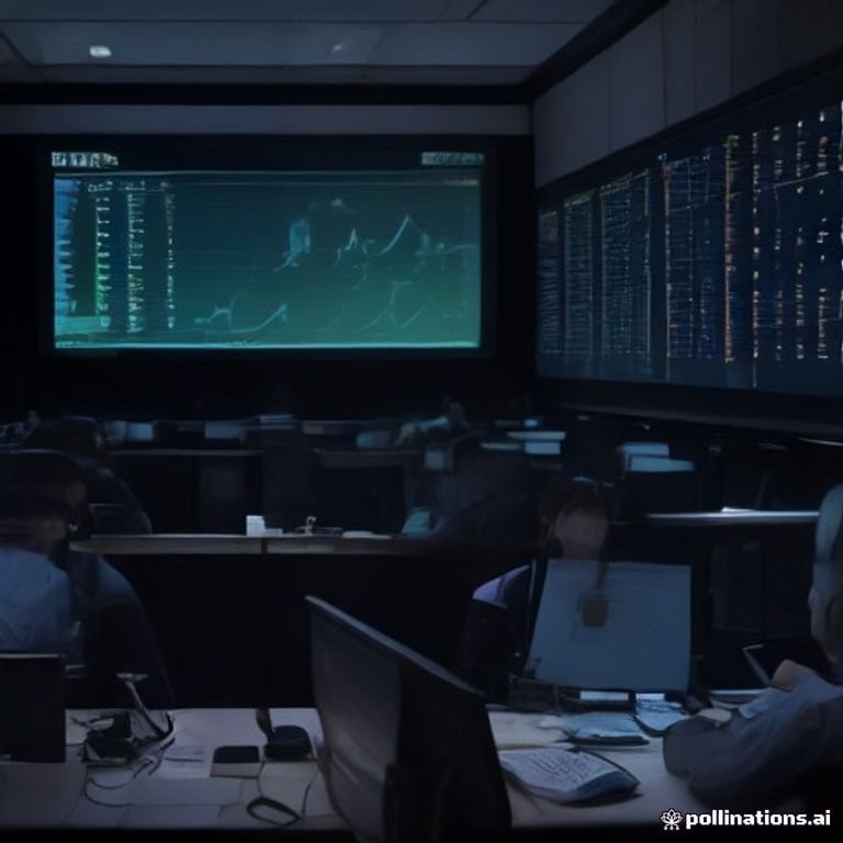 a bustling trading desk filled with screens displaying cryptocurrency prices and charts, surrounded by financial analysts deep in discussion