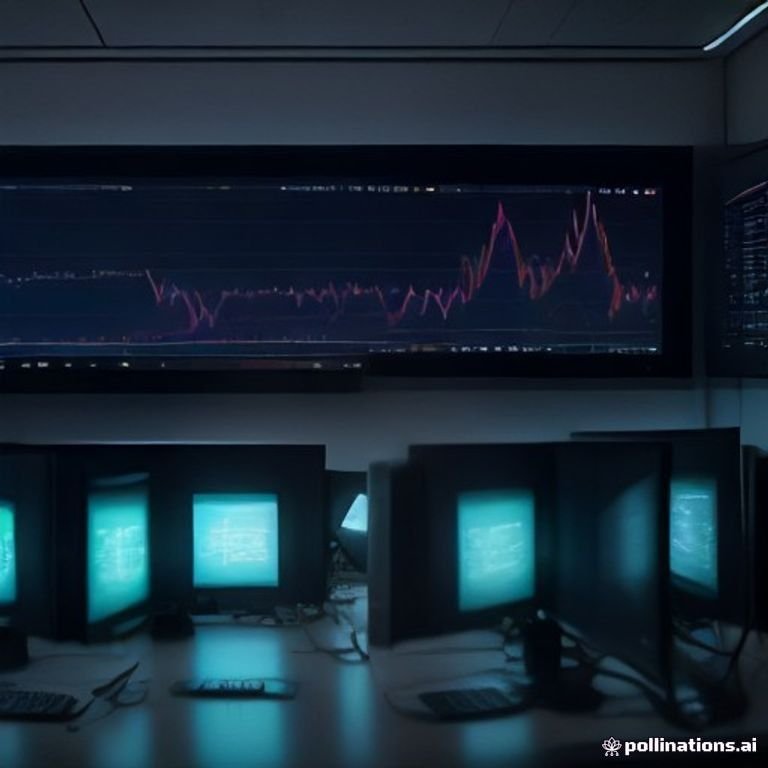 a high-tech trading desk filled with monitors displaying crypto prices, charts, and bustling traders, capturing the dynamic essence of the s