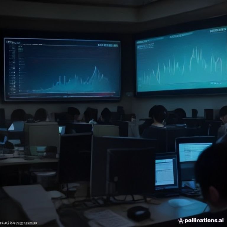 a bustling trading desk filled with screens displaying cryptocurrency market data, graphs of blockchain performance metrics, and enthusiasti