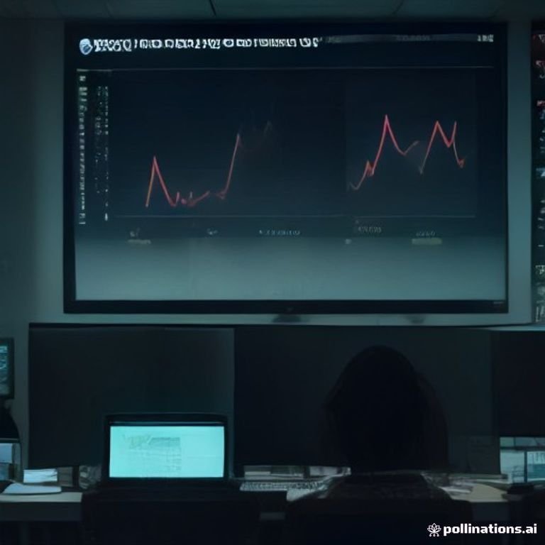 a bustling trading desk filled with screens showcasing crypto prices, alongside printed charts and market analytics in a city financial dist