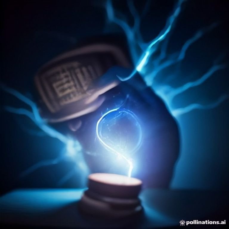 a courtroom gavel striking sparks of electric blue energy over a digital ledger