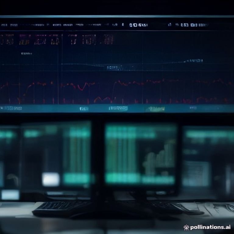 A high-tech trading desk with multiple screens showing crypto market data, a digital clock ticking down the milliseconds, and graphs of tran