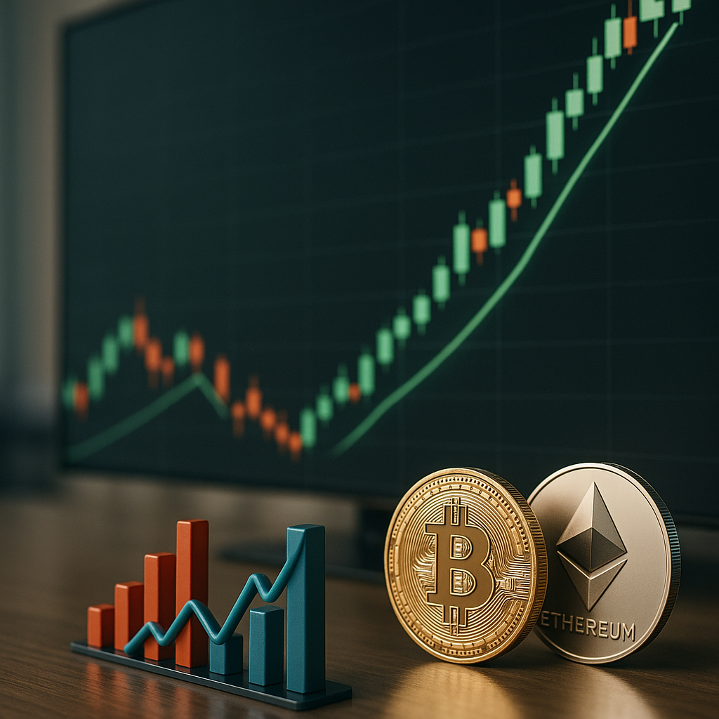 stock market dynamics illustrated via abstract animations showing upward trends and interactivity between stocks and cryptocurrencies