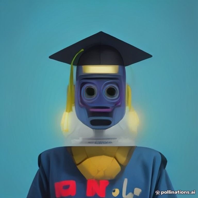 A robot wearing a graduation cap trying awkwardly to fit into student life.