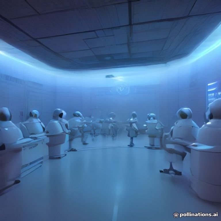 A futuristic server room filled with whimsical robots engaged in playful antics.