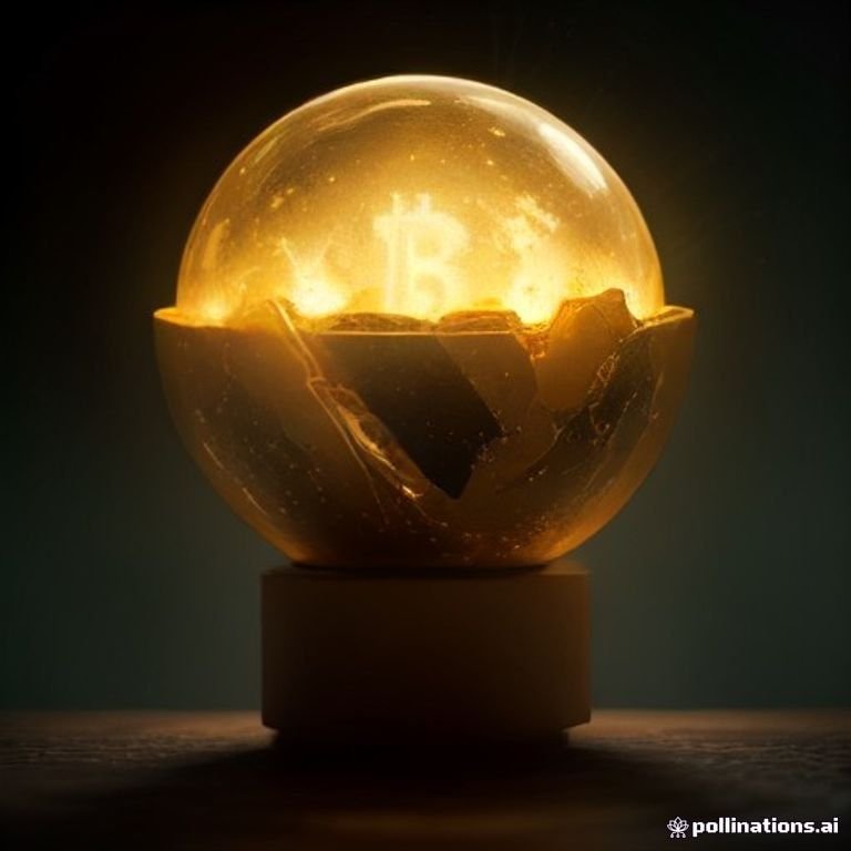 a glowing golden bitcoin rocketing through a neon-lit canyon of price candles
