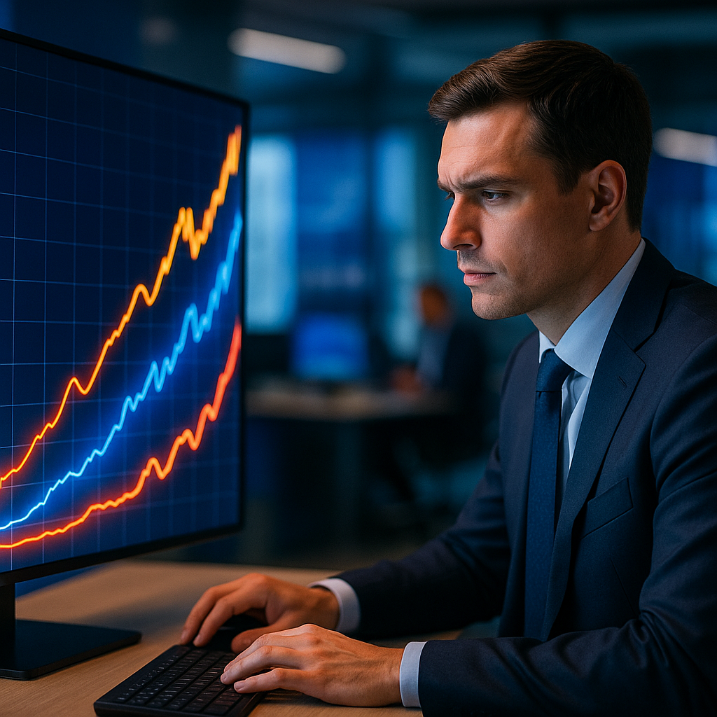 vibrant digital art depicting financial analytics overlaying glowing graphs demonstrating impressive yield curves