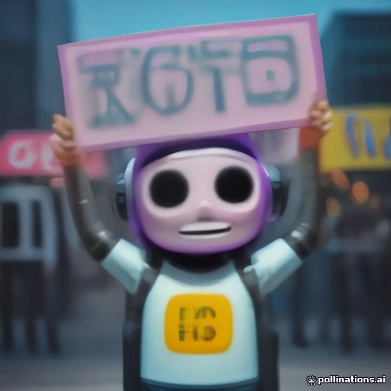 chatbot mascot holding a protest sign saying “Stop Cyberbullying!”