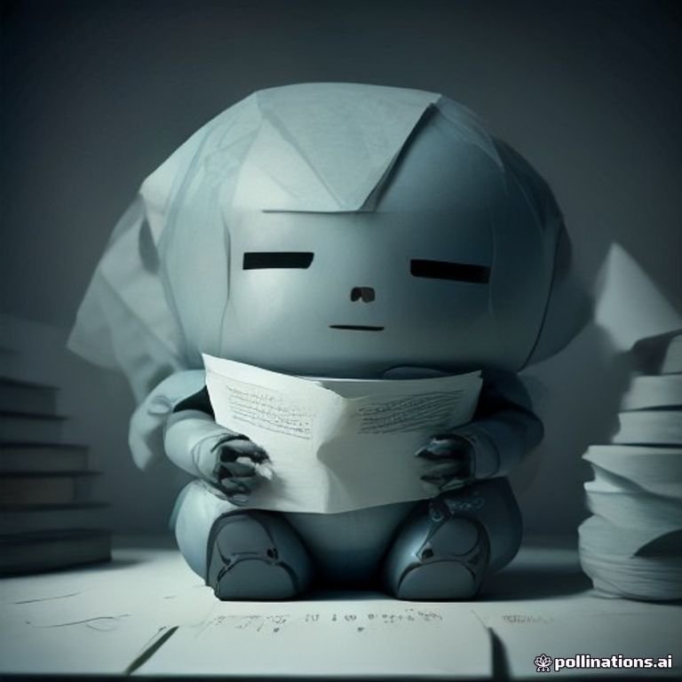 A robot trying to write poetry, surrounded by crumpled papers and books, looking frustrated.