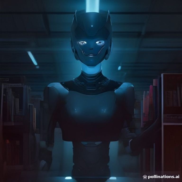 A library filled with both traditional books and futuristic digital screens displaying AI-generated stories.