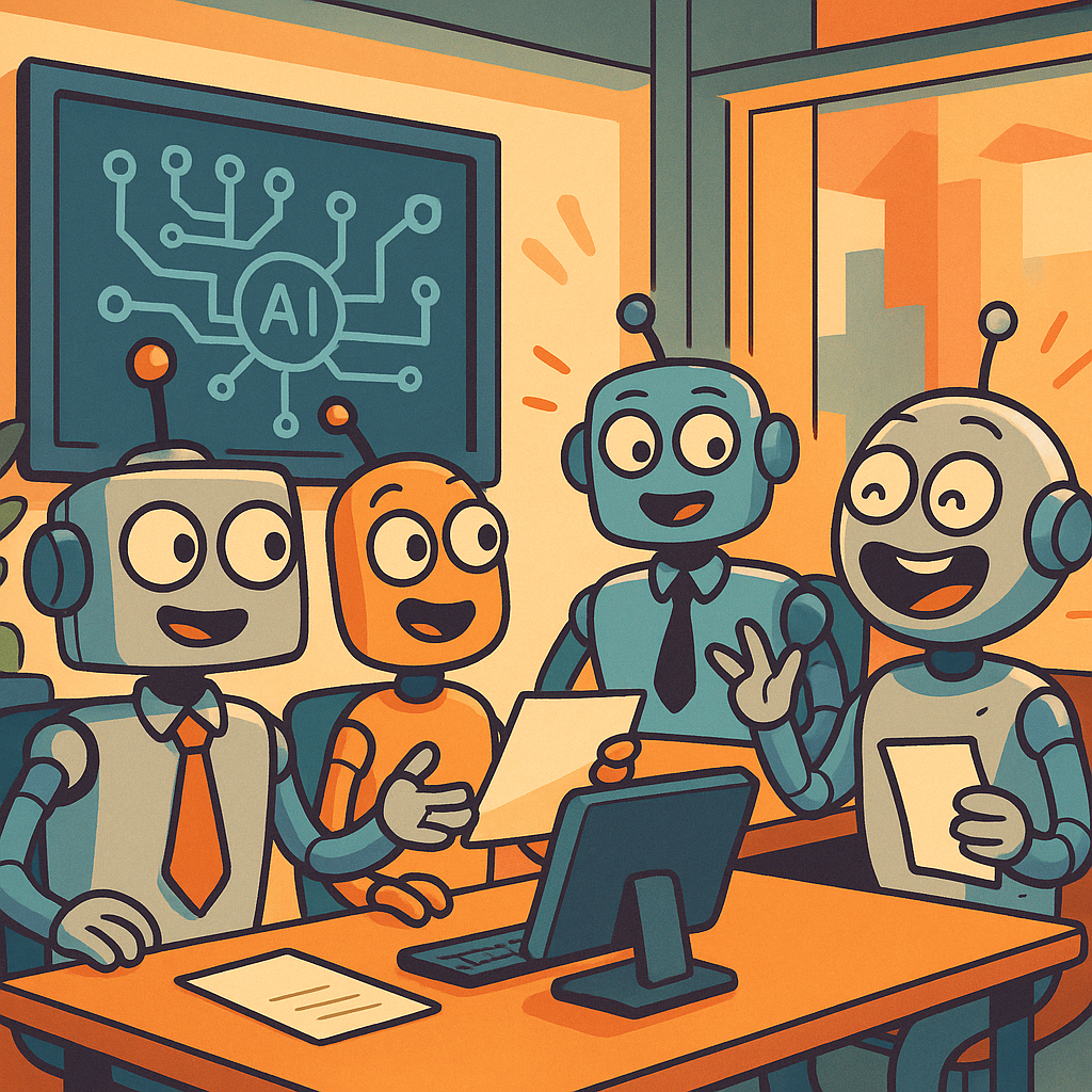 futuristic classroom with students engaging with AI tools