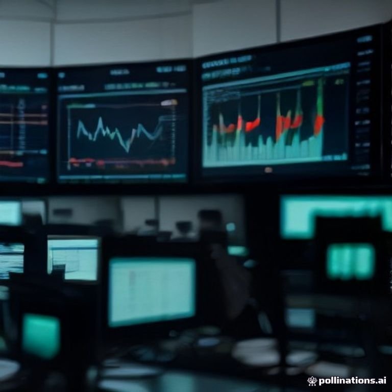 A bustling financial trading desk with screens displaying dynamic cryptocurrency charts. Traders analyze market movements intently as digita