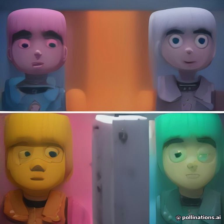 A friendly robot in an office setting trying to understand human emotions, surrounded by screens showing political ads.