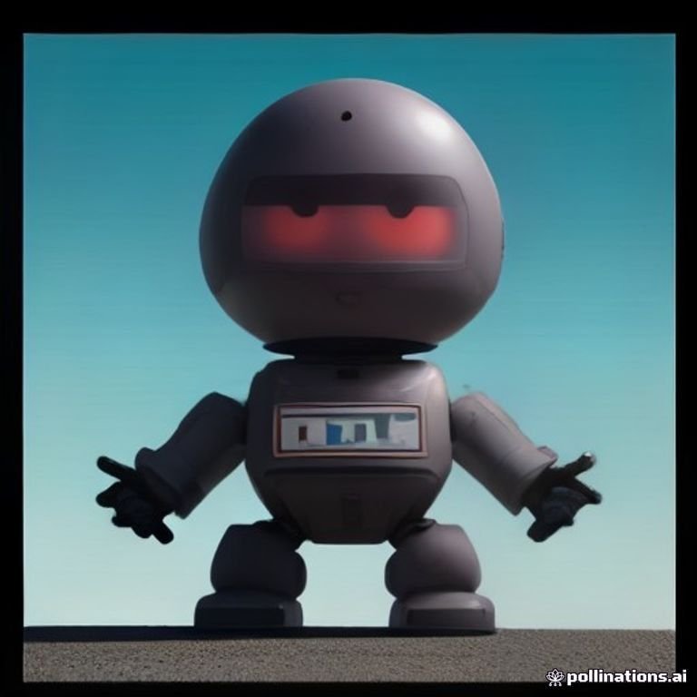 A cartoonish robot trying to paint over an advertisement while getting frustrated.