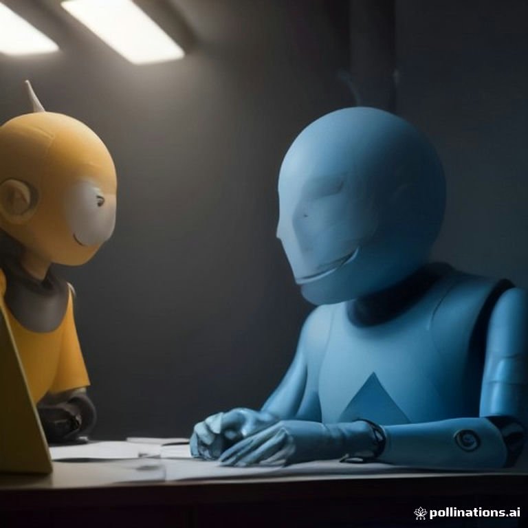 A whimsical scene depicting robots collaborating with monks discussing ethics over tea in a cozy library surrounded by books.
