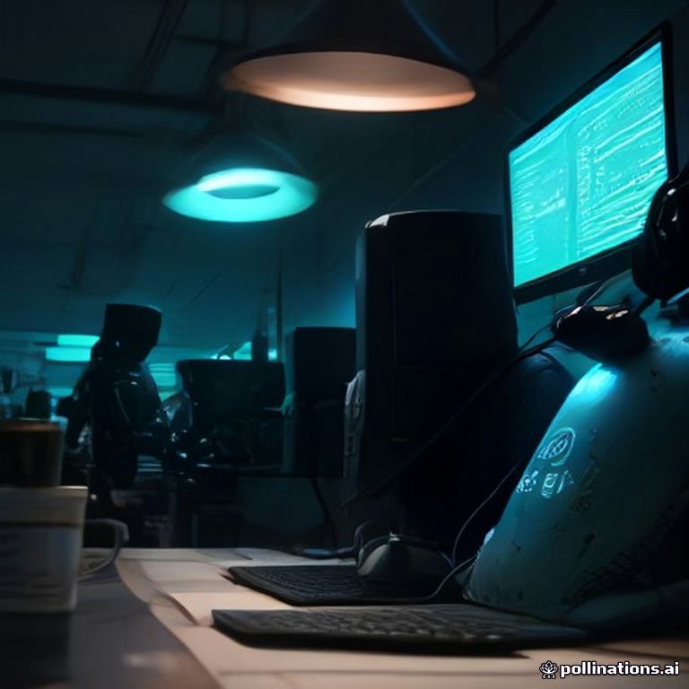Picture of overly enthusiastic software engineers working late night hours while surrounded by quirky robot-shaped coffee mugs powering them