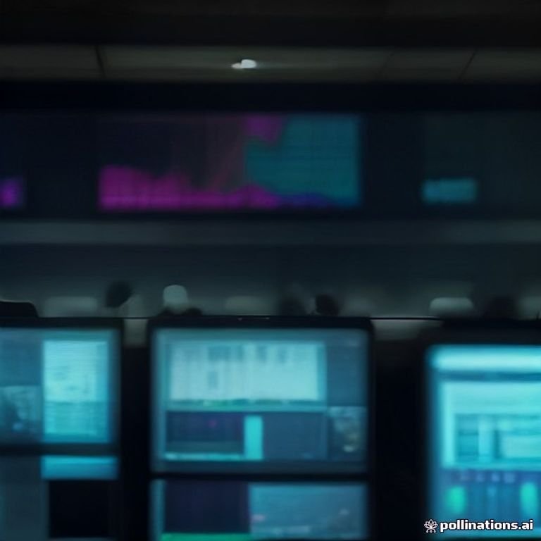 a bustling trading floor with multiple screens showing rising crypto charts