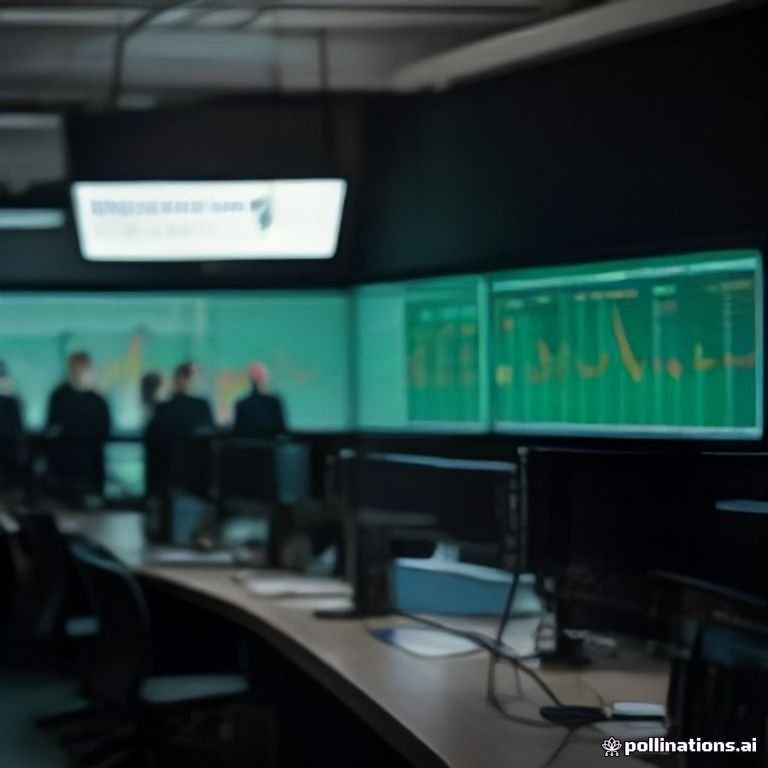 A bustling traditional trading desk with screens showing cryptocurrency graphs and data, under bright fluorescent lights, capturing the inte