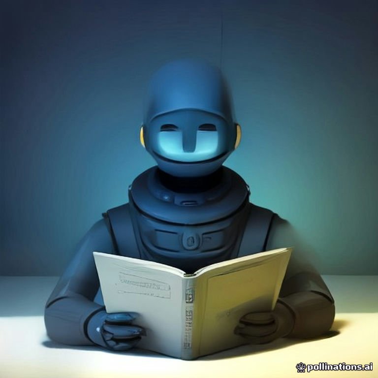 A comical cartoon robot anxiously balancing ethical dilemmas on its head while reading an abstract book titled 'How Not To Be Evil'